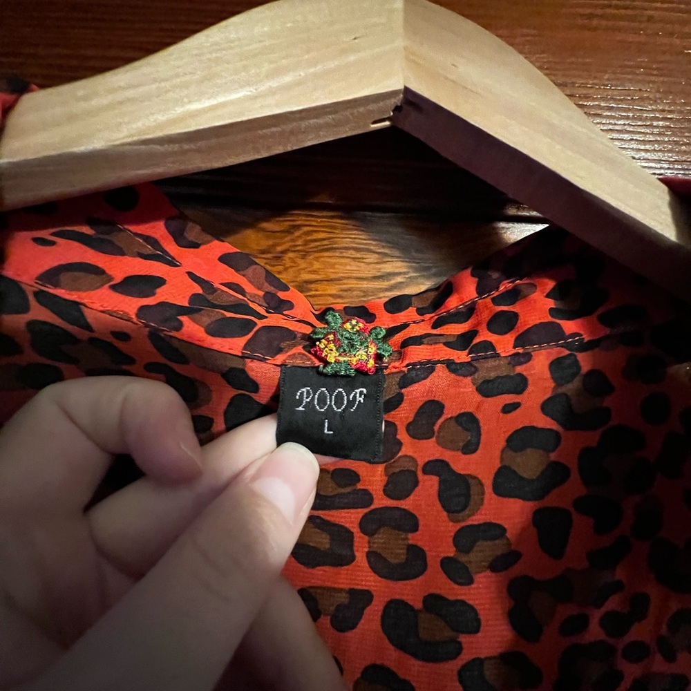 Poof Red Leopard Print Button-Up Blouse - Picture 3 of 8